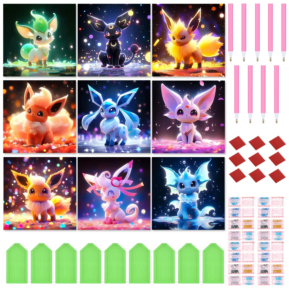 9pcs/Set Diamond Painting - Full Round Drill - Pokemon(Canvas|30*30cm)