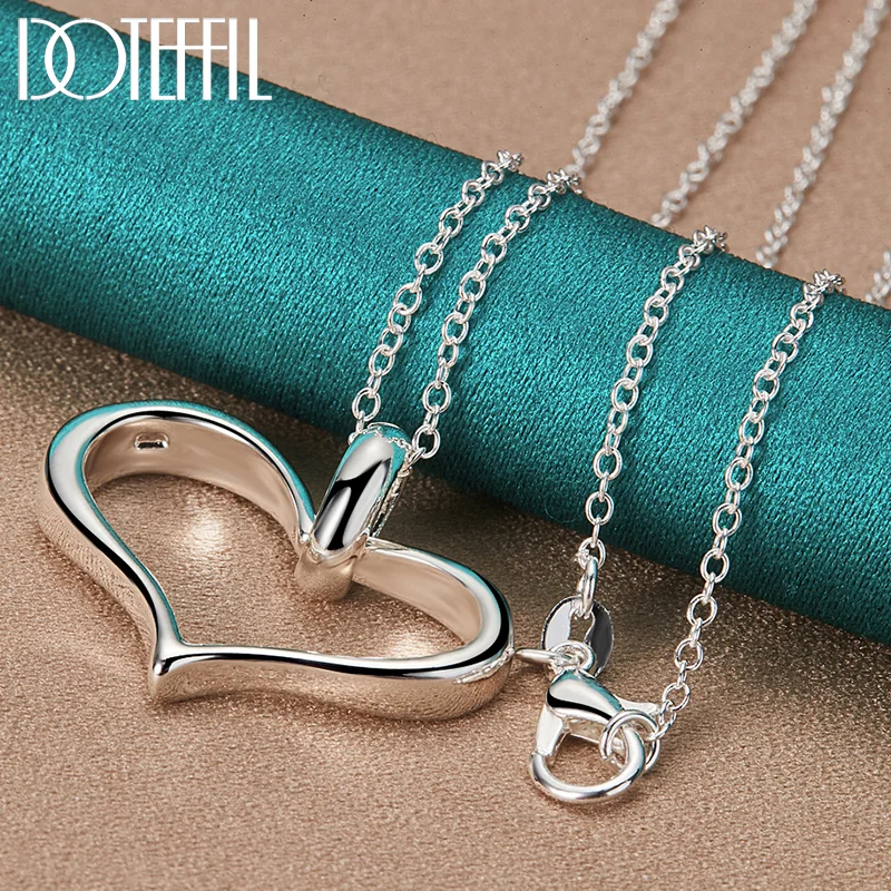 DOTEFFIL 925 Sterling Silver Heart Pendant Necklace 16-30 Inch Chain For Woman Jewelry