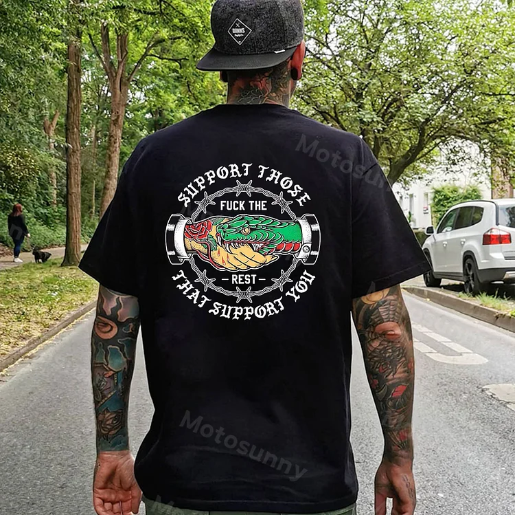 MOTOSUNNY SUPPORT THOSE THAT SUPPORT YOU Snake Graphic Black Print T-shirt f723