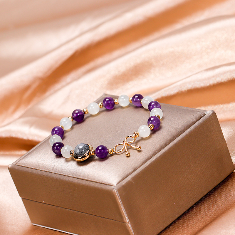 Black Crystal Moonstone Amethyst Bracelet