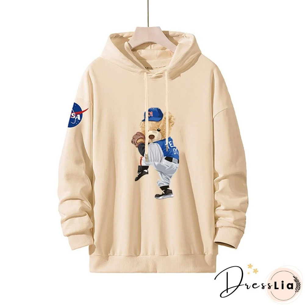 Unisex Hooded Sweater Bear Baseball Long-Sleeved Tops Nasa Tide Brand Pullovers Sweatshirts