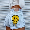 Women's Super High Waist Denim Ripped Shorts Smiley Face Print Sexy Hot Pants Shorts by Inlyline