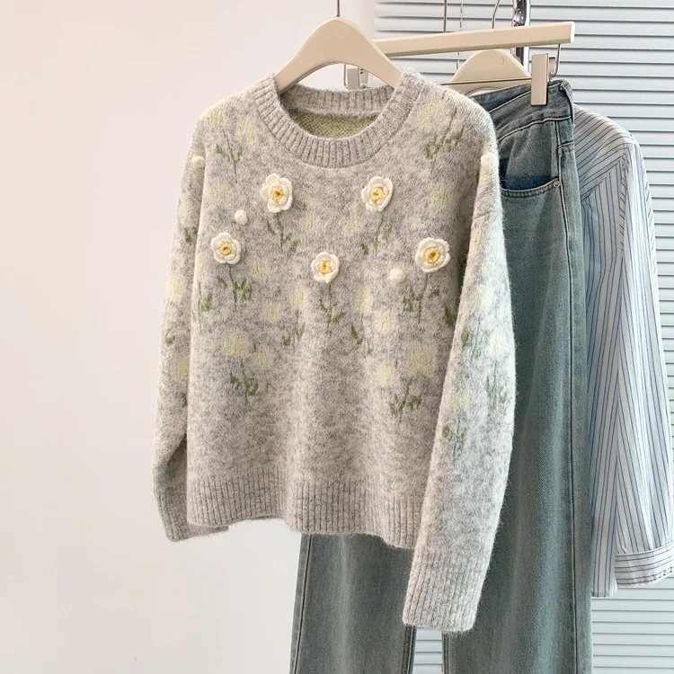 Athvotar Athvotar Autumn And Winter Heavy Industry Flowers Women Knitted Cardigan Fashion Women Sweet Sweater Women Coat Top