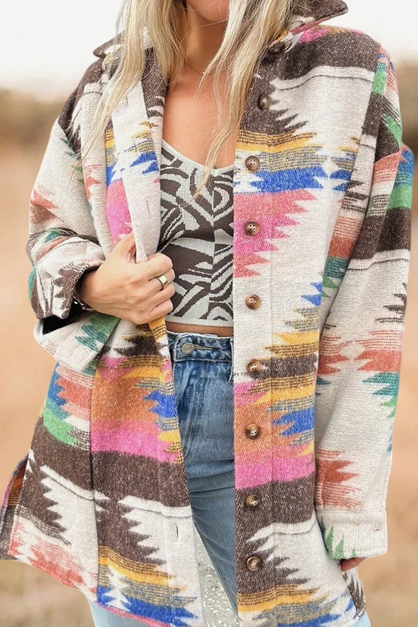 Vintage Aztec Print Side Slit Shacket