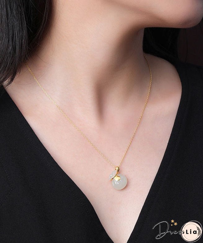 Handmade Gold Inlaid Jade Lucky Bag Pendant Necklace
