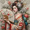 Fan Peony Geisha Full Diamond Art Painting Kit 40 x 40CM for Adults