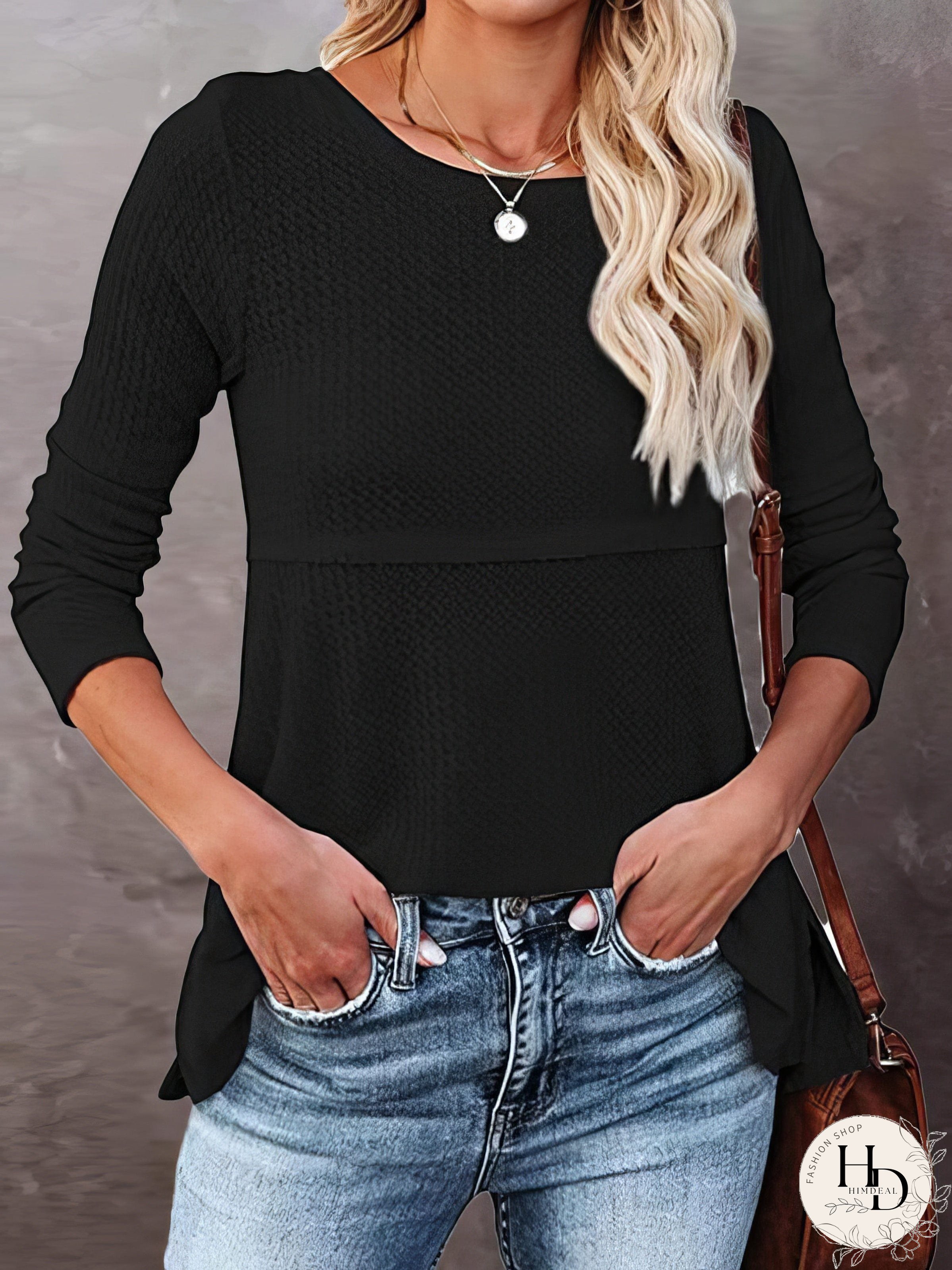Women's Waffle Knit Long Sleeve T-Shirt