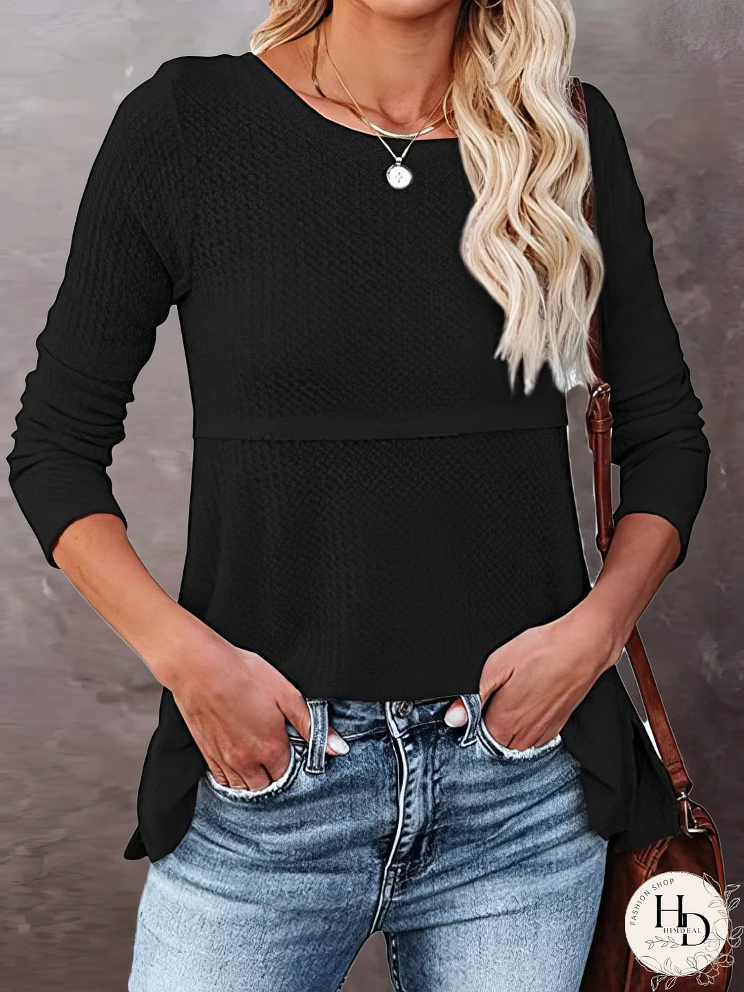 Women's Waffle Knit Long Sleeve T-Shirt
