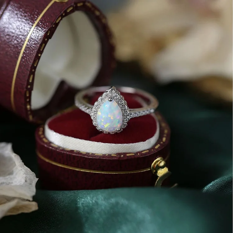 Olivenorma Drop Opal White Zircon Three Prong Engagement Ring