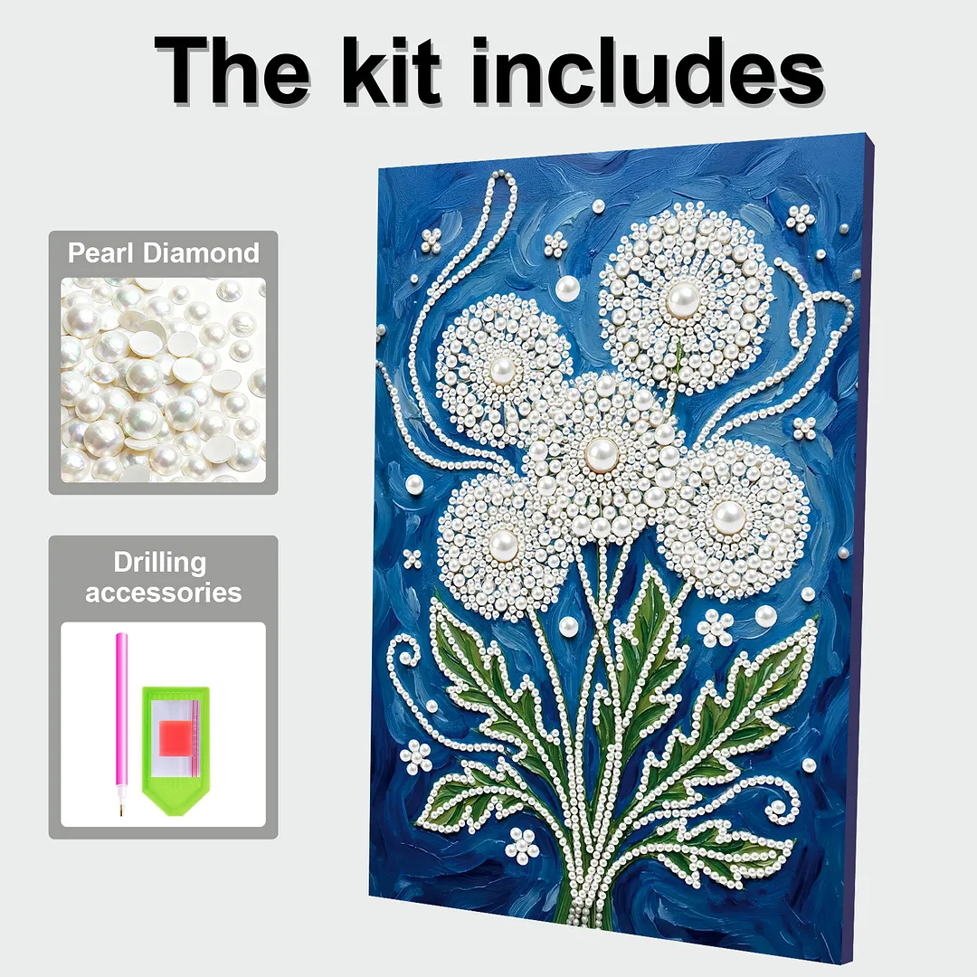 Dandelion Vase DIY Pearl Painting Art Kits With Frame Pearl Gem Paintings Picture Arts Craft 20x30cm for Adults Beginners Home Wall Decor