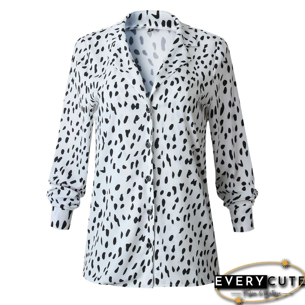Oversized Retro Long Sleeve Leopard Print Button Up Shirt Womens