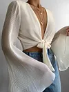 Solid Color Chiffon Flared Sleeves Blouses Shirt Tops