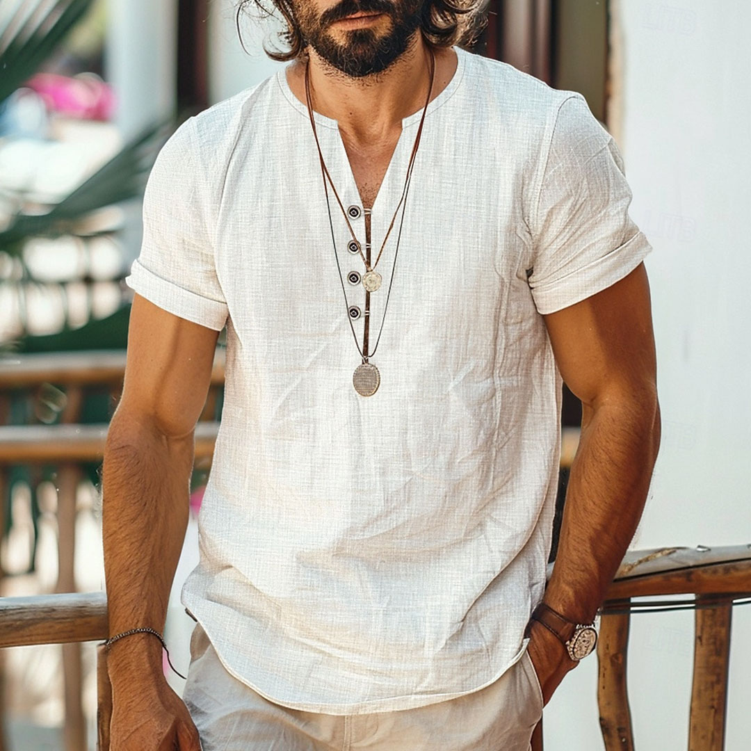 Men's Linen Short Sleeve Beach Shirt