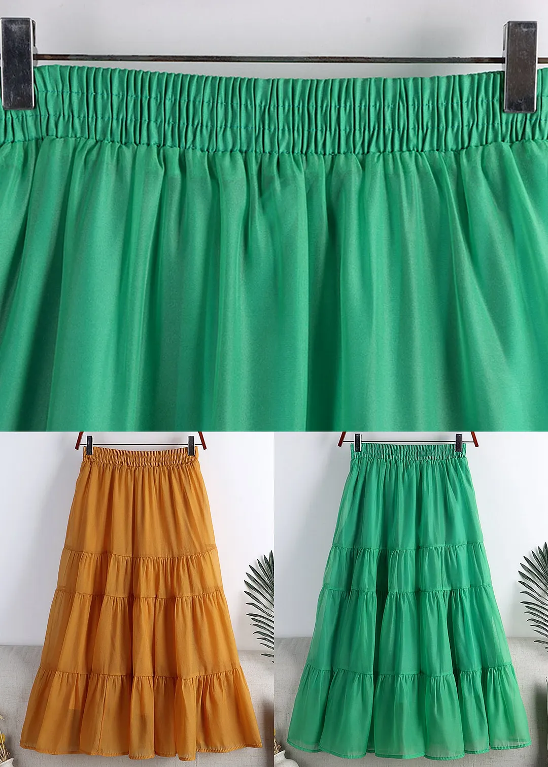 Orange Elastic Waist Tulle A Line Skirts Summer