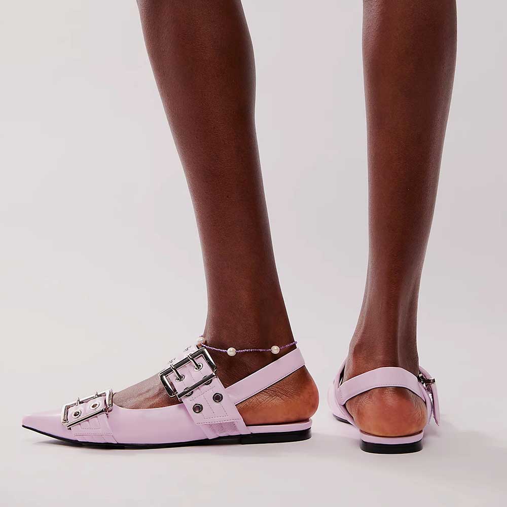 Light Pink Pointed-Toe Grommet Strap Slingback Flat Shoes for Women Nicepairs
