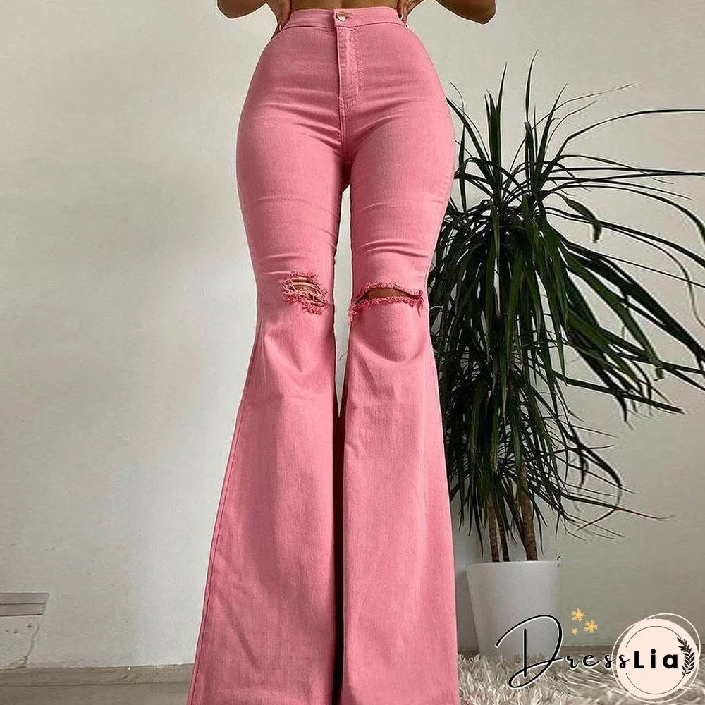 High Waist Plain Hole Elastic Pants