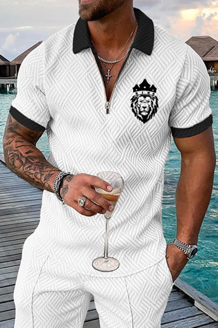 KING Graphic Print Short Sleeve Polo Shirt
