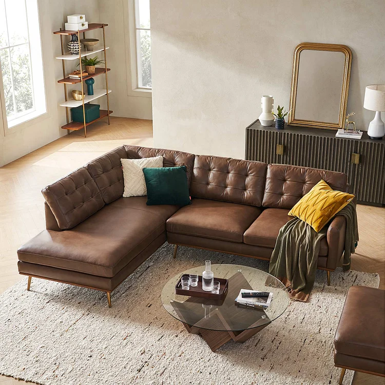 Isaac Leather Bumper Chaise Sectional Sofa