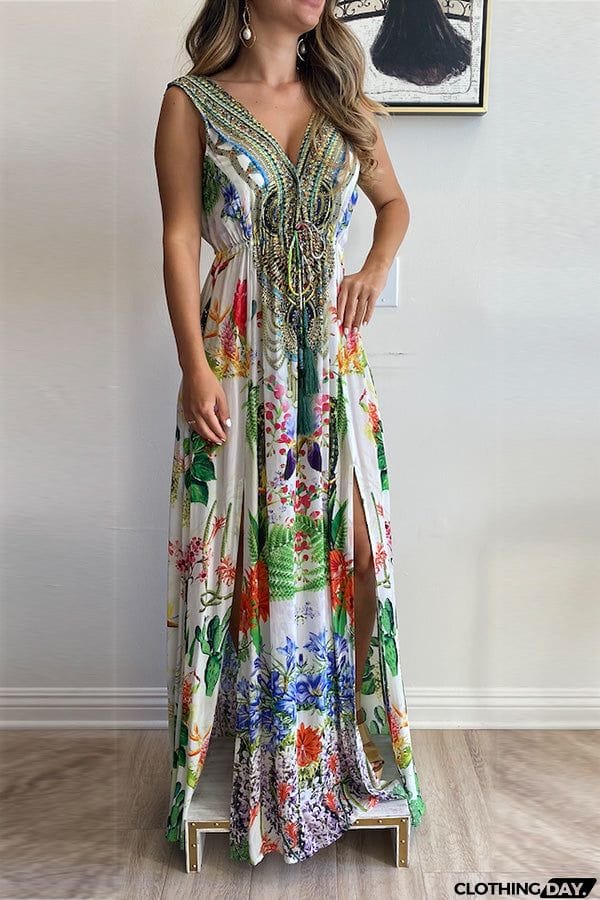 Plunge Neckline Maxi Dress