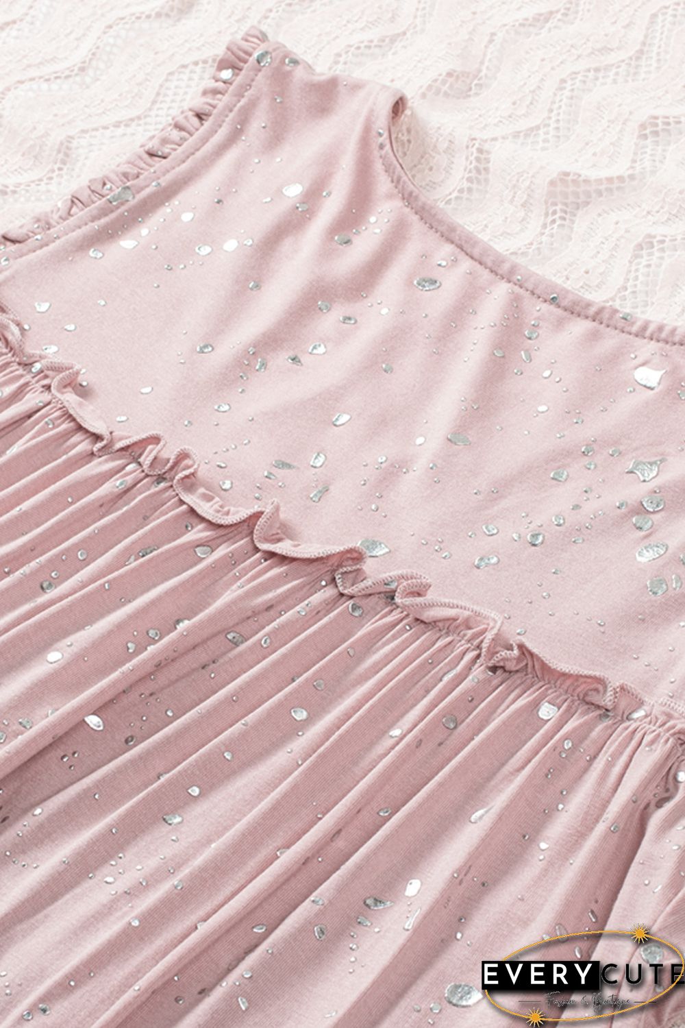Pink Foil Splatter Drops Ruffled Flowy Tank
