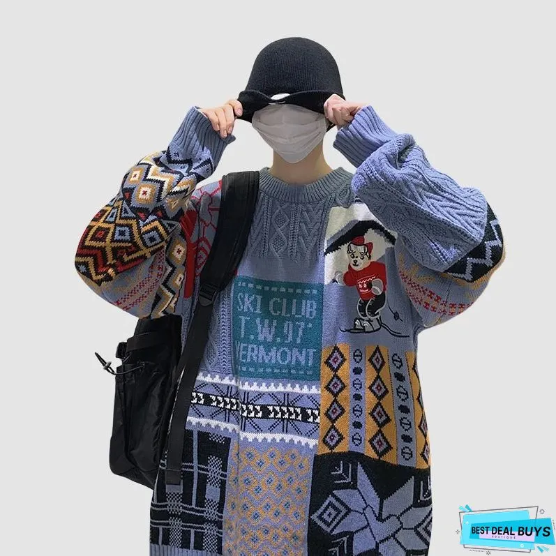 Christmas Ski Bear Embroidered Sweater
