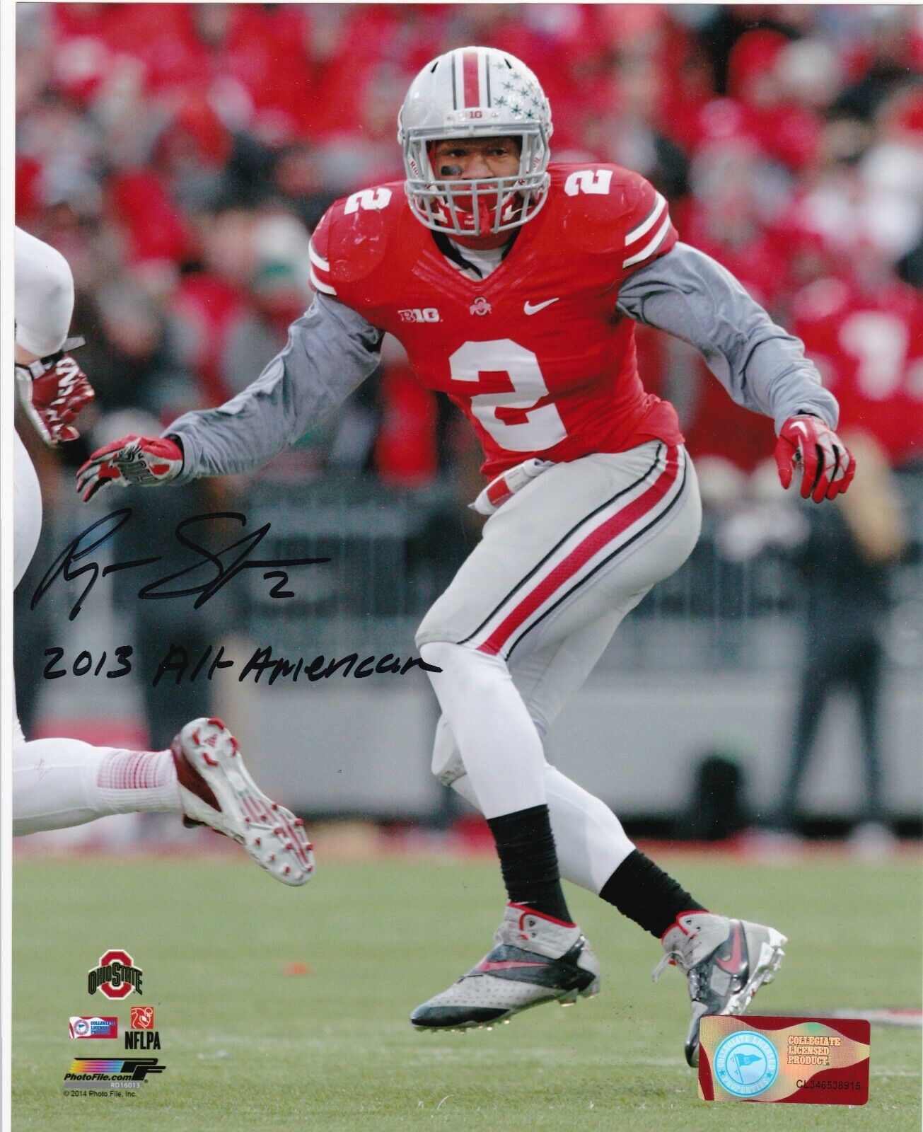 RYAN SHAZIER OHIO STATE BUCKEYES 2013 ALL-AMERICAN ACTION SIGNED 8x10