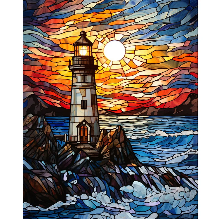 Lighthouse Glass Painting 40*50CM(Canvas) Full Round Drill Diamond Painting gbfke