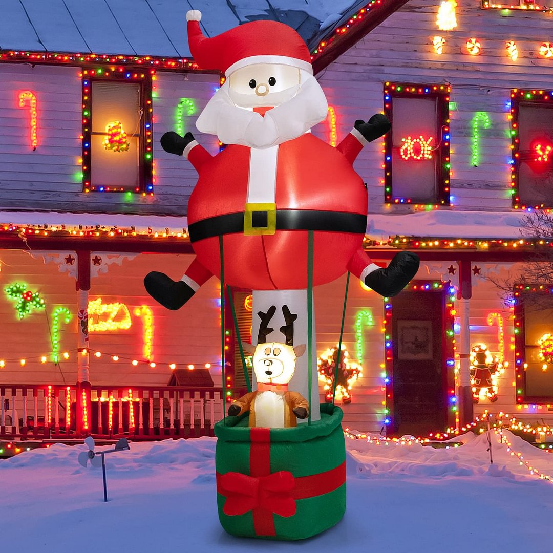 8 FT Inflatable Christmas Santa Claus w/ Hot Air Balloon & Reindeer