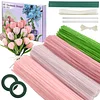 400 Pcs Pipe Cleaners Craft Kit with Floral Wires Tape Stamen and Ribbon Chenille Stems Flowers Craft Kit Suitable for Home Decor Handmade Gifts