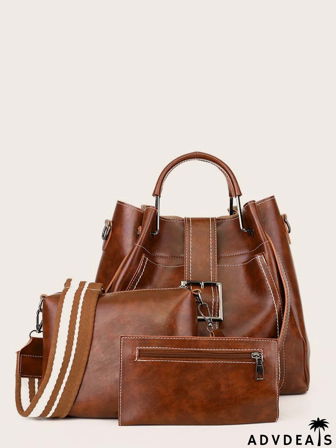 3pcs Minimalist Buckle Detail Bucket Bag Set