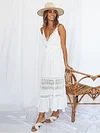 Solid Color Split-Joint Lace Condole Belt Maxi Dresses