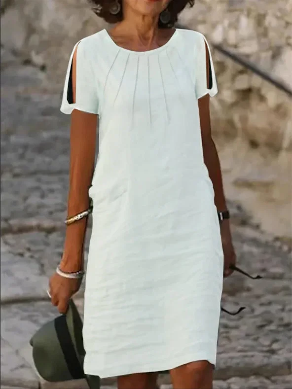 Women plus size clothing Women's Short Sleeve Scoop Neck Solid Color Midi Dress-Nordswear