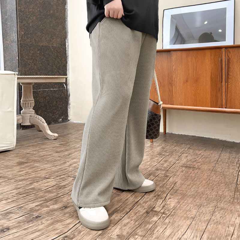 Striped Knit Plush-Lined High Waist Plus Loose Pants 