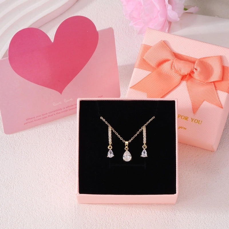 Elegant Water Droplets 304 Stainless Steel Copper 18K Gold Plated Earrings Necklace Jewelry Set
