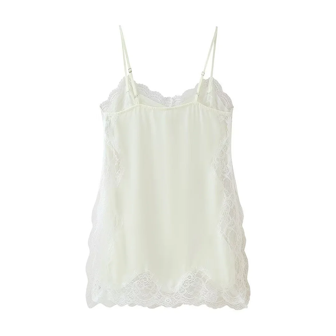 Nigikala Nigikala Women's 2025 Spring And Summer New French Cloth Age-Reduce Lace Splicing Open Fork Sling