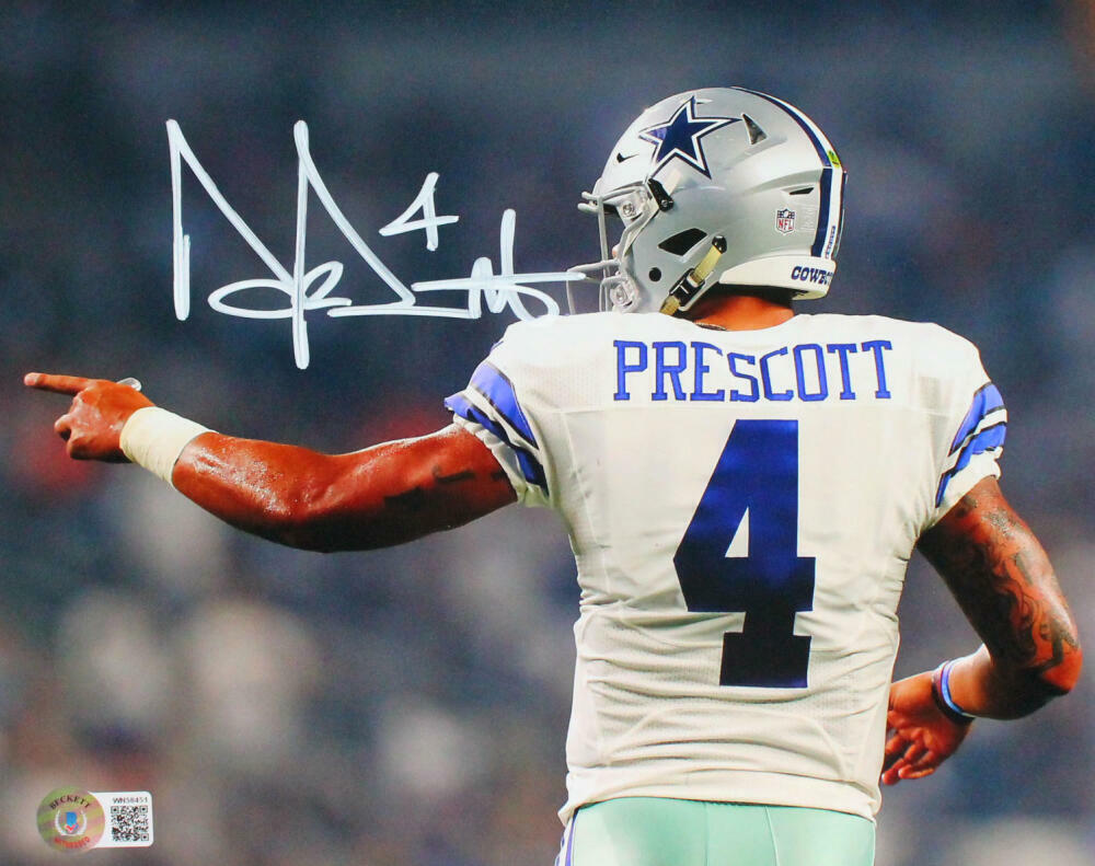 Dak Prescott Autographed Dallas Cowboys 8x10 Back View Photo Poster painting-Beckett W Hologram