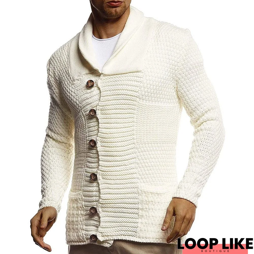 Men's Solid Color Long Sleeve Knitted Cardigan Coat