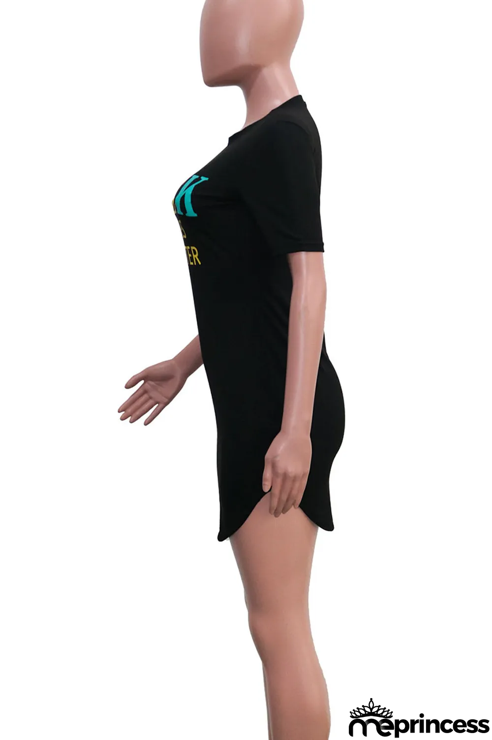 Black Casual Print Patchwork O Neck One Step Skirt Dresses