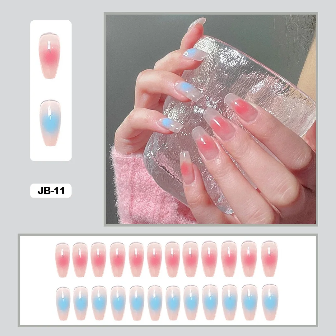 24pcs Gradient Long Trapezoidal Ballet Wearable False Nails Nail Art Fake Nails With Glue And Wearing Tools-Nail Inspo