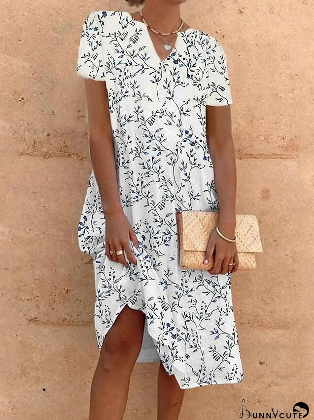 Casual Dress Summer Dress Print Dress Floral Pocket Print Split Neck Midi Dress Active Fashion Outdoor Daily Short Sleeve Loose Fit White Light Green Blue Summer Spring S M L XL XXL for Women