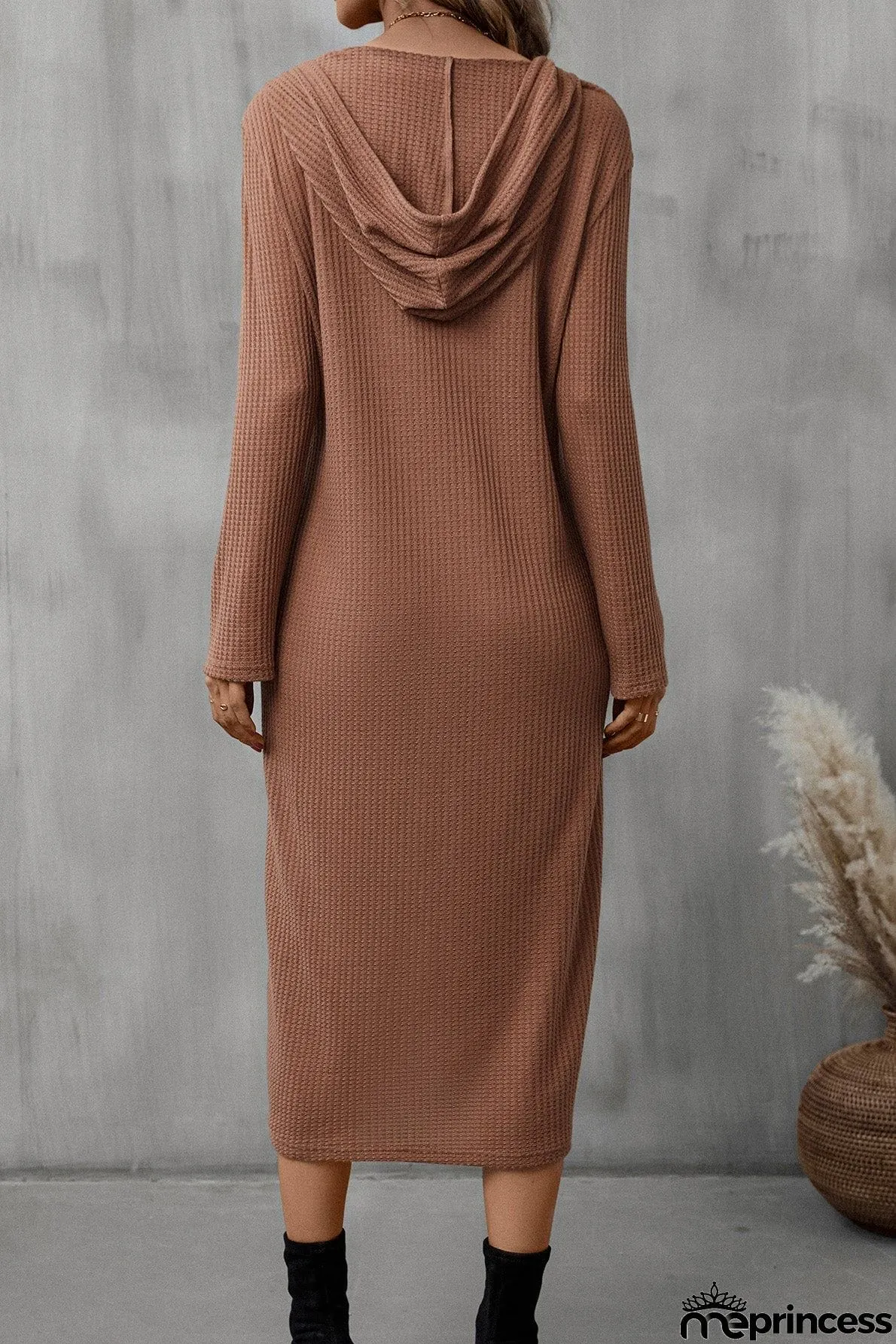 Buttoned Long Sleeve Hooded Dress
