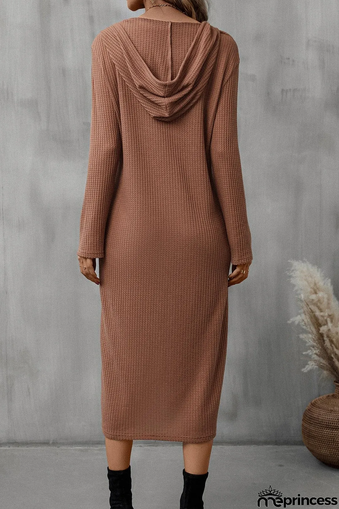 Buttoned Long Sleeve Hooded Dress