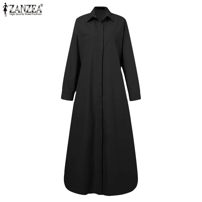 Stylish Solid Shirt Dress Women's Autumn Sundress 2022 ZANZEA Casual Long Sleeve Maxi Vestidos Female Lapel Robe Oversized