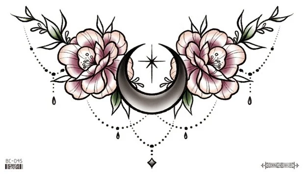 Sdrawing Temporary Tattoo Sticker leaf flower plant black sketch Fake Tatoo Breast Chest Back Belly Flash Tatto For Women Girl