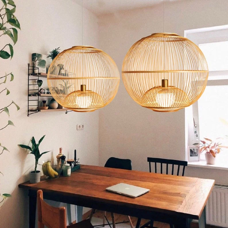 Japanese Bamboo Hanging Light Fixture Pendant Lampshade