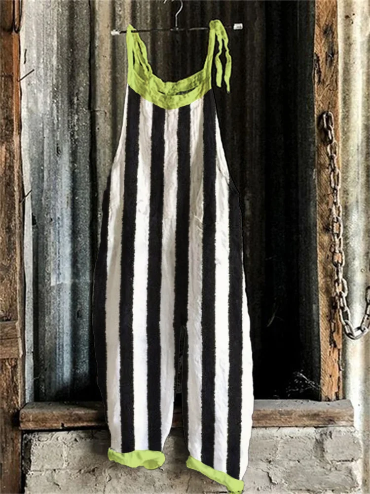 Halloween Horror Movie Inspired Striped Contrast Jumpsuit