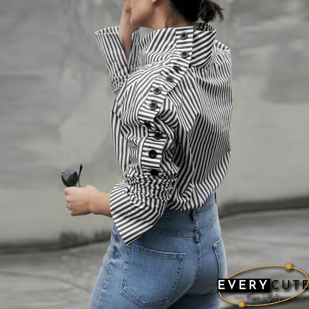 S-5XL Women Long Sleeved Stand Collar Casual Blouse Baggy Tops Blusas Feminina New