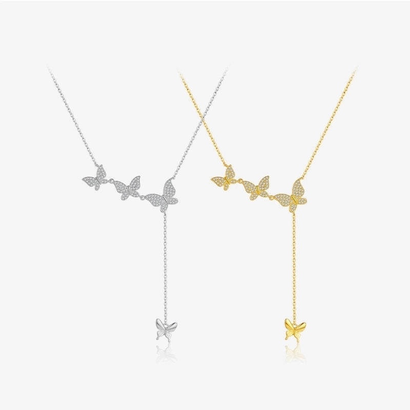 925 Sterling Silver Zircon Butterfly Pendant Necklace