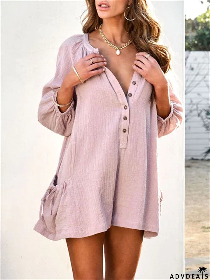 V Neck Side Pocket Vacation Short Jumpsuits for Lady