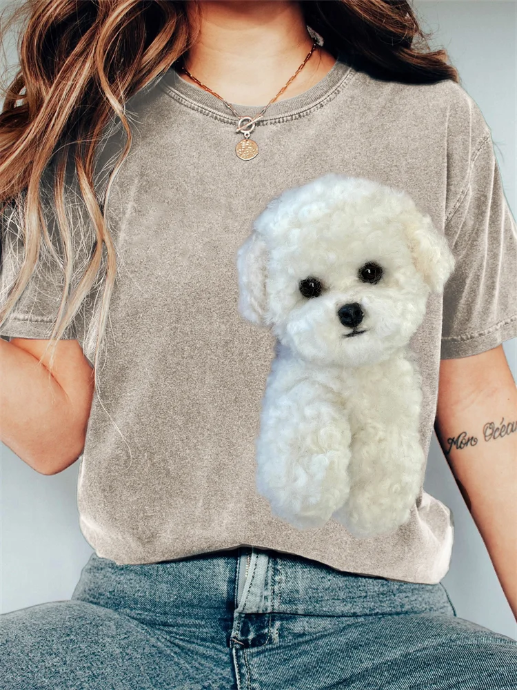 Simpfit Flauschiges Bichon-Hunde-Plüsch-Vintage-T-Shirt
